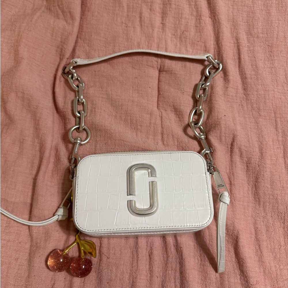 Marc Jacobs White Croc-Embossed  Snapshot Bag